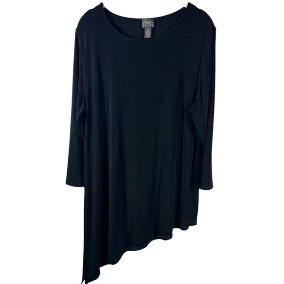 Chico's Travelers Top Women's 2 US Large L Black Long Sleeve Asymmetrical‎ Shirt - Picture 1 of 6